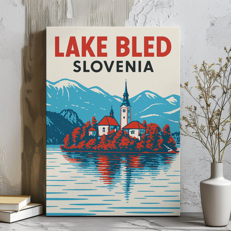 Lake Bled Slovenia Wall Art | Vintage Style Travel Poster | Premium Gallery Wrap Canvas | Travel Gift For Wanderlust Travelers