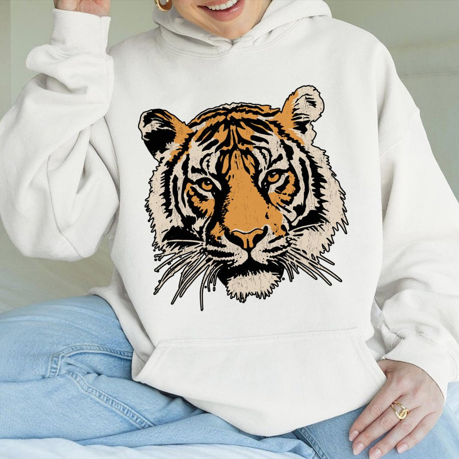 Vintage Tiger Hoodie | Retro Wild Cat Graphic Print | Premium Cotton-Blend Pullover | Wildlife Lover Gift for Men and Women