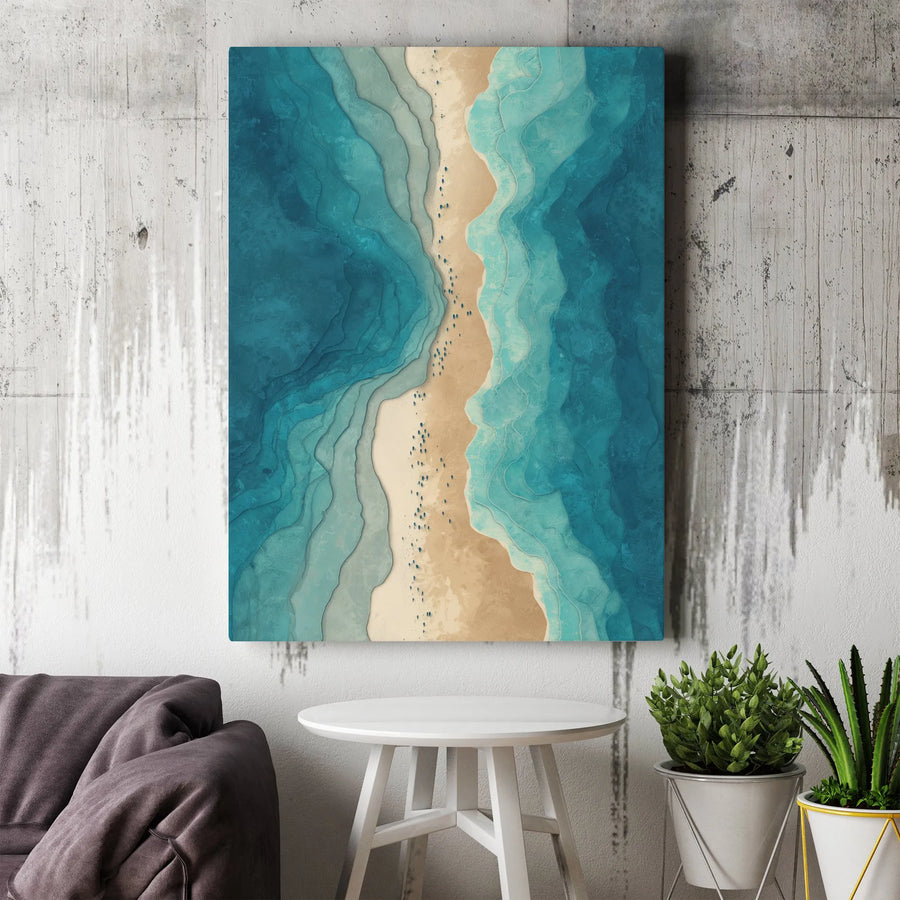 Aerial Beach Canvas Print | Abstract Ocean Waves Wall Art | Premium 1.25" Thick Gallery Wrap | Modern Coastal Home Decor Gift