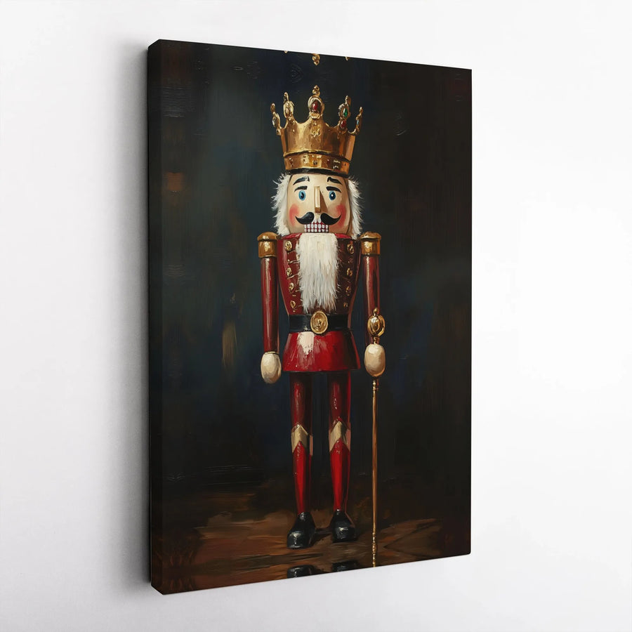 Nutcracker King Canvas Wall Art | Royal Christmas Soldier Portrait | Premium Fade-Resistant Gallery Wrap | Festive Holiday Home Decor Gift
