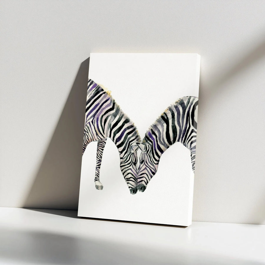 Zebra Couple Vertical Canvas | Watercolor Animal Art Print | Premium 1.25" Thick Gallery Wrap | Modern Safari Home Decor Gift