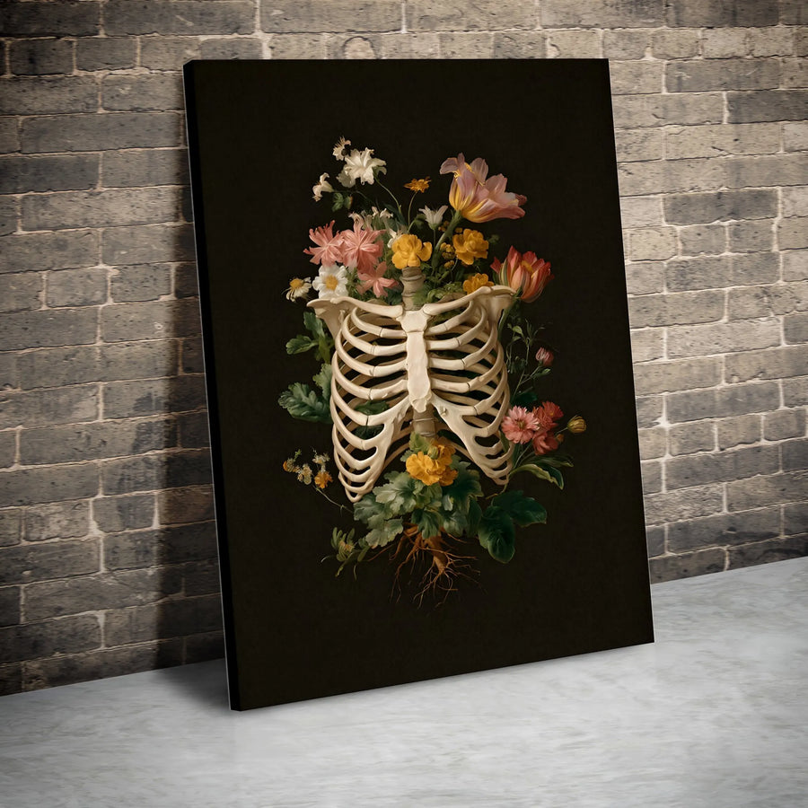 Anatomical Rib Cage Wall Art | Vintage Floral Human Anatomy Illustration | Gallery-Quality Canvas Print | Unique Dark Academia Decor For Home