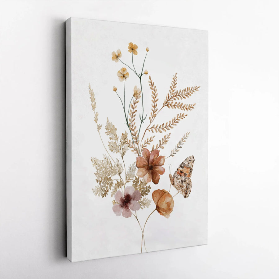 Watercolor Wildflower Canvas Print | Boho Botanical Fern and Butterfly Wall Art | Premium 1.25 Gallery Wrap | Nature Inspired Home Decor Gift