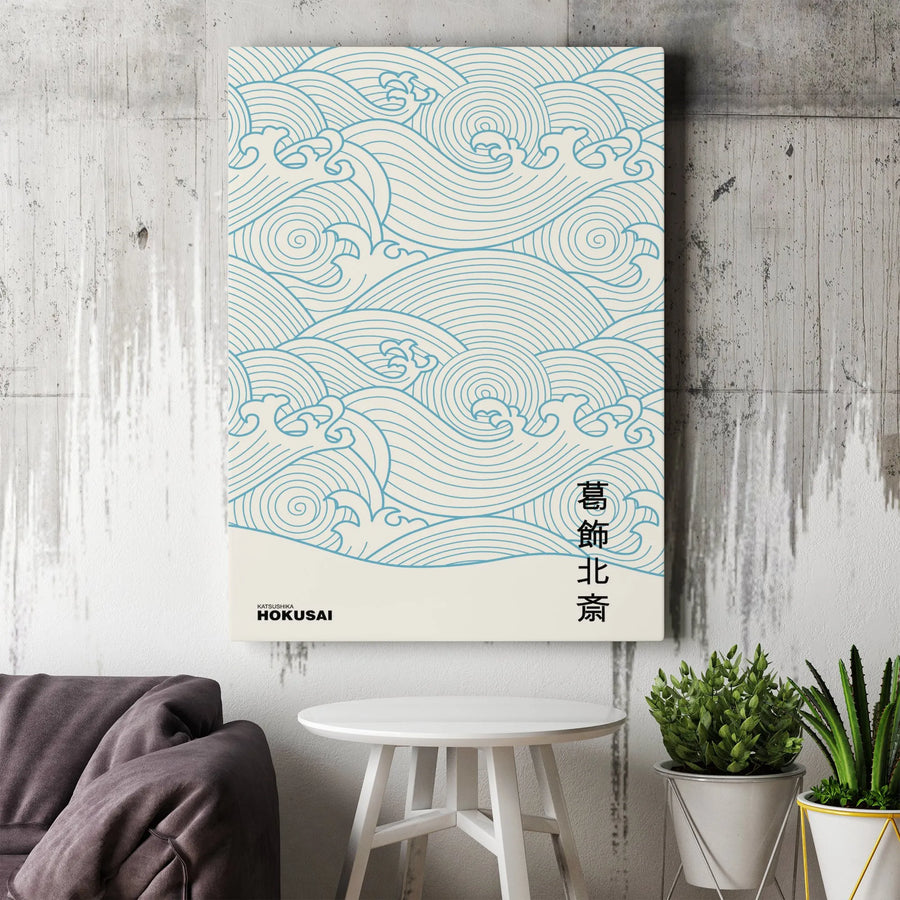 Hokusai Japanese Wave Canvas Print | Minimalist Ukiyo-e Ocean Line Art | Premium Gallery Wrap | Modern Japanese Home Decor Gift