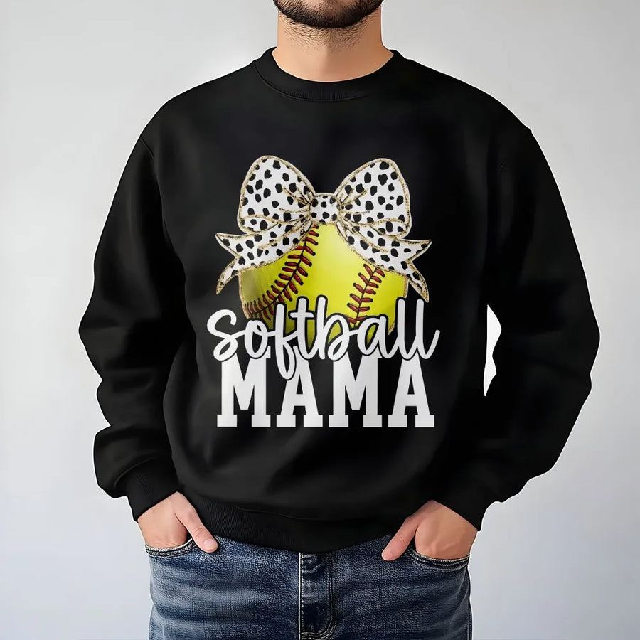 Softball Mama Sweatshirt | Retro Coquette Bow Graphic | Premium Cotton Blend | Gift for Baseball Mom Game Day Apparel