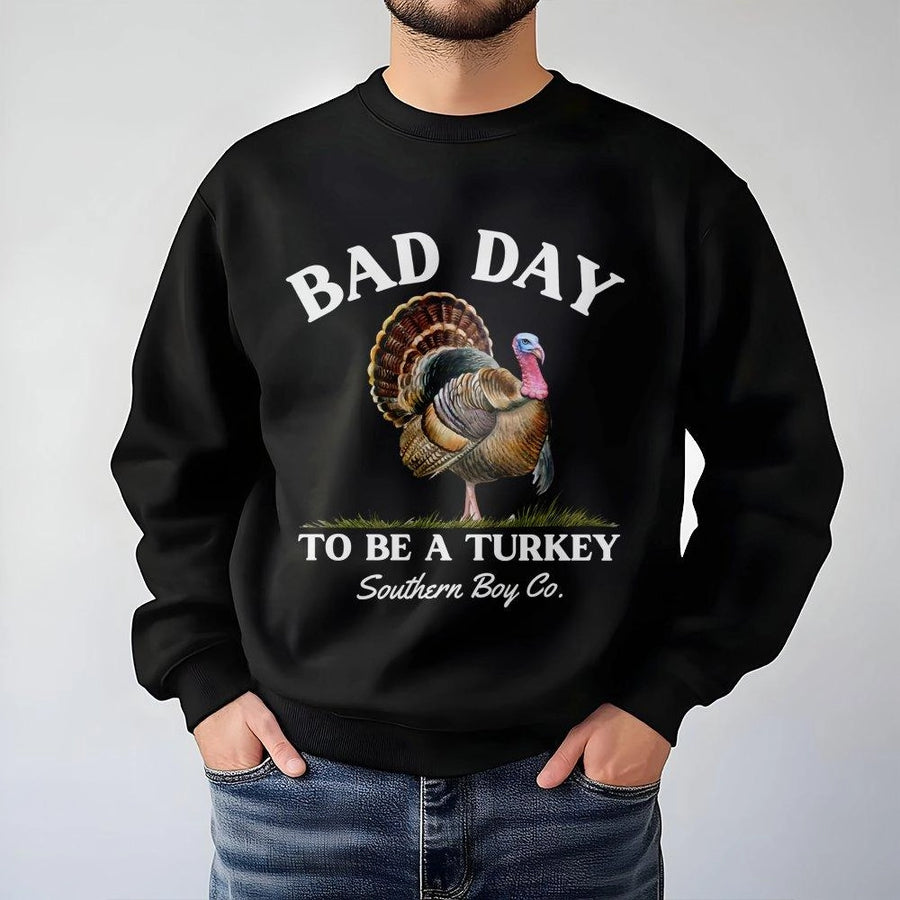 Bad Day To Be A Turkey Sweatshirt | Funny Thanksgiving Hunter Apparel | Premium Cotton Blend Crewneck | Holiday Gift For Country Men And Women