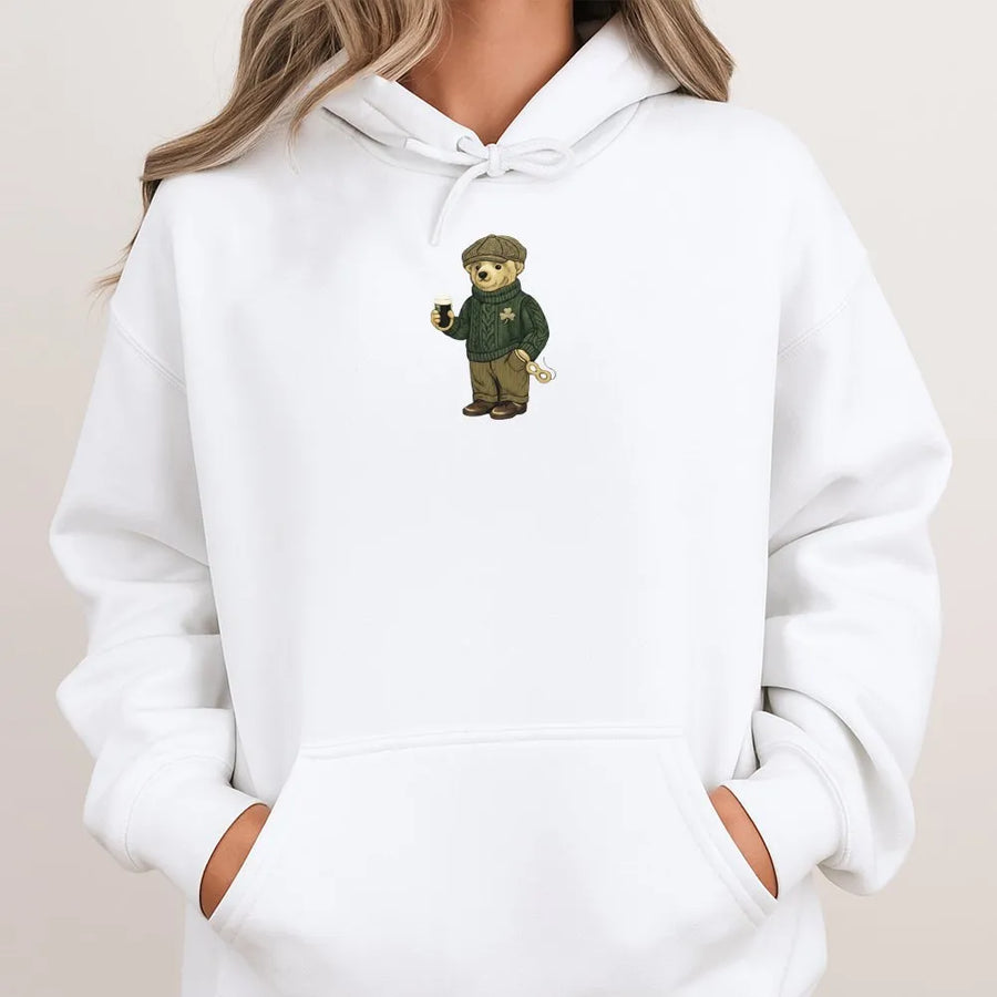 St. Patricks Day Bear Hoodie | Retro Irish Teddy Graphic | Premium Cotton Blend | Unisex Gift for St. Pattys Day Bar Crawl