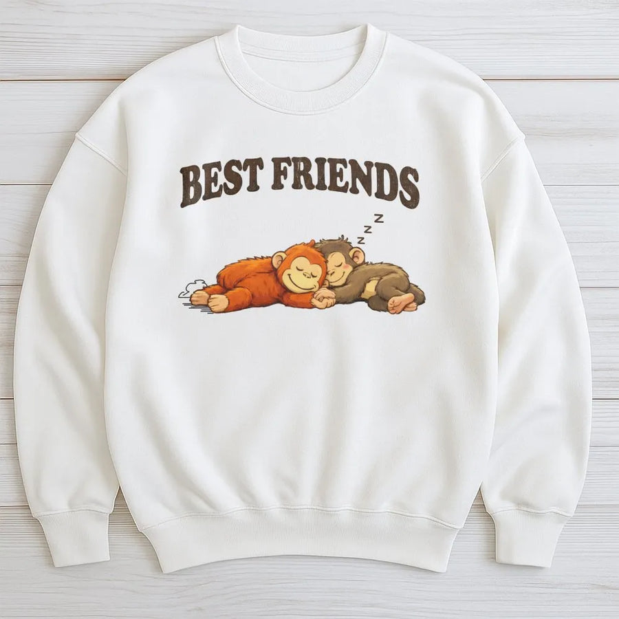 Best Friends Monkey Sweatshirt | Cute Sleeping Primates Graphic | Premium Cotton Blend Crewneck | Unisex Wildlife Lover Gift