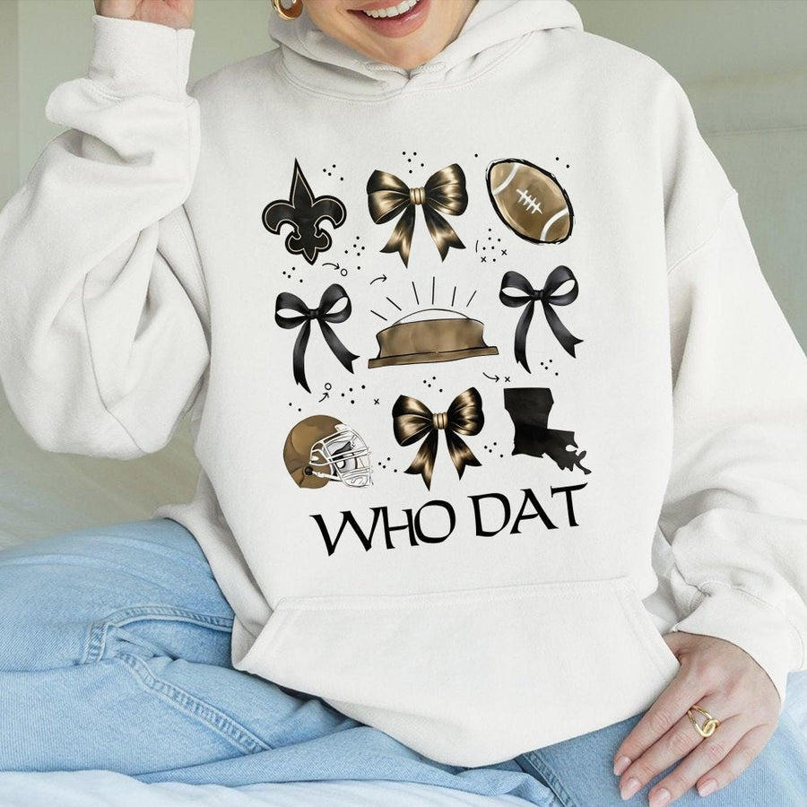 New Orleans Who Dat Saints Football Hoodie Game Day Louisiana Pride Outfit Retro Sports Apparel