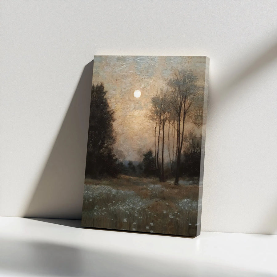 Moonlit Meadow Canvas Print | Vintage Oil Painting Reproduction | Premium Fade-Resistant Print | Moody Academia Wall Decor Gift