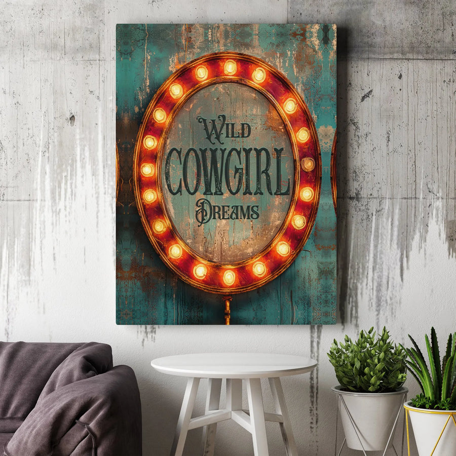 Wild Cowgirl Canvas Wall Art | Rustic Western Marquee Sign Print | Thick Gallery Wrapped Canvas | Premium Gift for Her, Country Living Decor