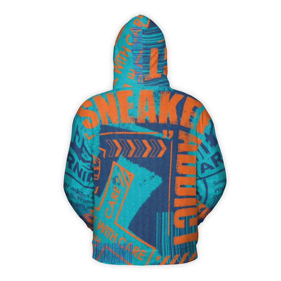 Sneaker Addict Hoodie | Streetwear Shipping Label Collage Graphic | Premium Brushed Fleece Pullover | Unisex Urban Fashion Gift for Sneakerheads