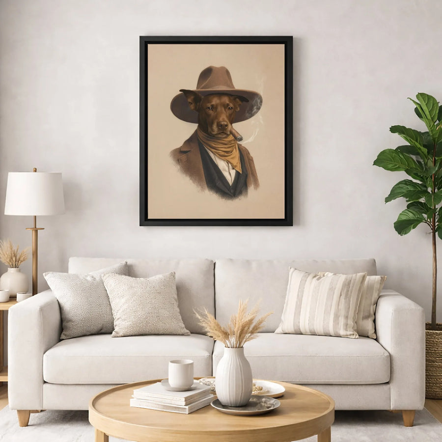 Cowboy Dog Portrait Canvas | Vintage Western Animal Wall Art | Premium Fade-Resistant Print | Unique Gift for Dog Lovers & Man Cave Decor