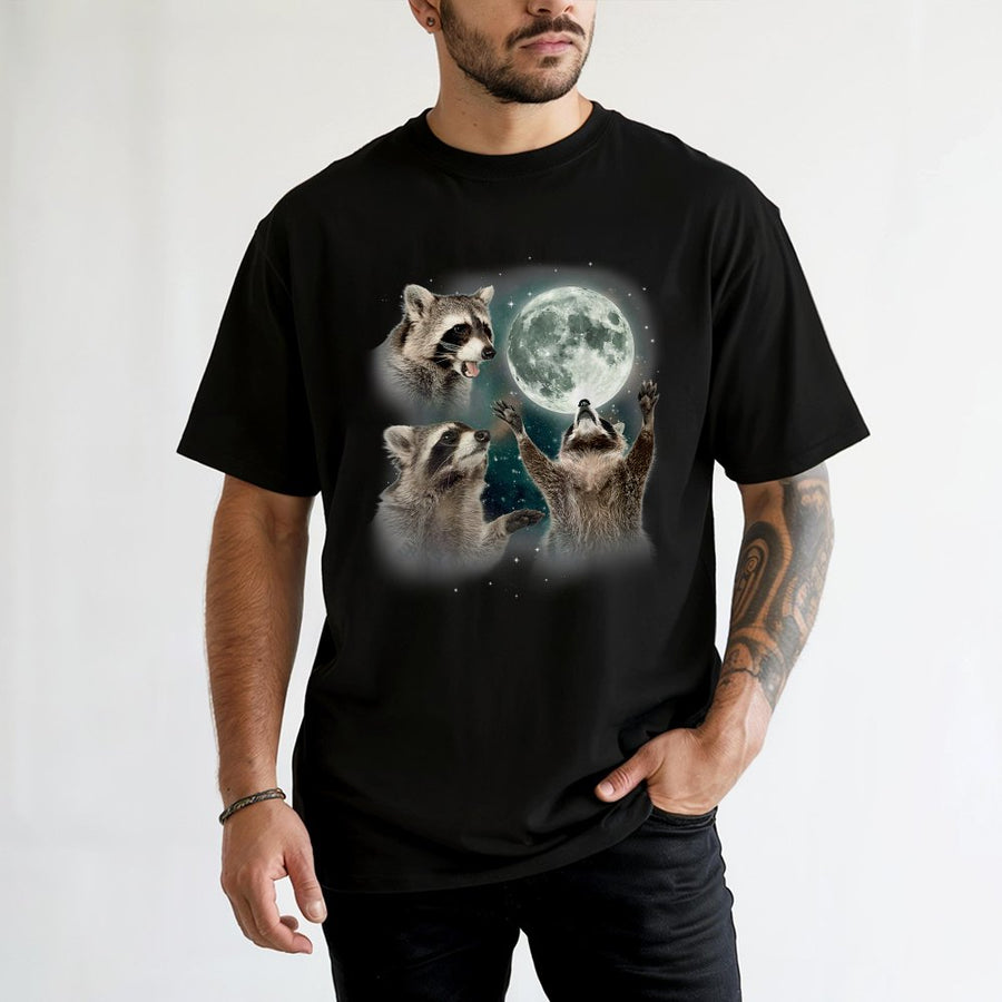 Raccoon Moon T-Shirt | Funny Three Raccoons Graphic | Premium 100% Cotton Soft Tee | Nature Lover Wildlife Gift For Men And Women