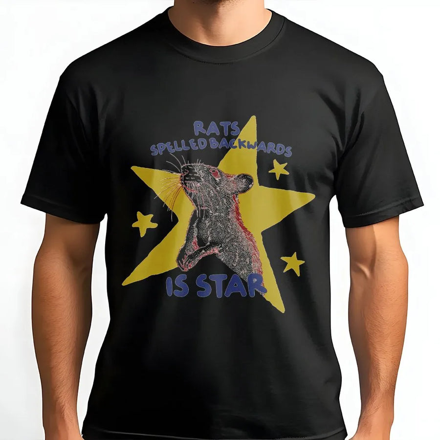 Rat Spelled Backwards Is Star T-Shirt | Funny Animal Meme Graphic | 100% Cotton Premium Tee | Unique Gift for Rodent Lovers and Pet Rat Owners