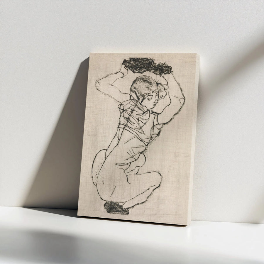 Egon Schiele Crouching Woman Canvas | Expressionist Line Art Print | Premium Frameless Wall Art | Collector's Gift for Modern Minimalist Home Decor