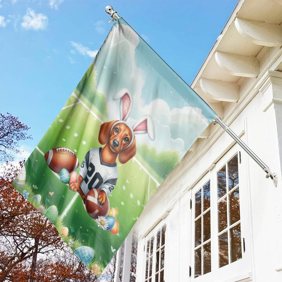 Dachshund Easter Garden Flag | Football Dog With Bunny Ears | Premium Polyester Double-Sided Garden Decor | Seasonal Gift For Dog Lovers