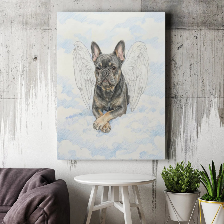 French Bulldog Angel Canvas | Sketch Art with Angel Wings | Premium Gallery Wrapped Print | Sympathy Gift for Dog Loss
