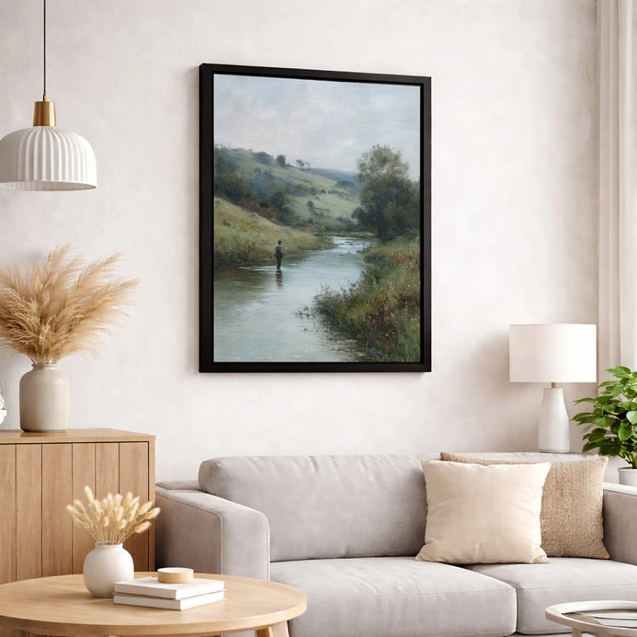 Fly Fishing Wall Art | Vintage Landscape River Painting | Gallery-Quality Premium Canvas | Gift for Fisherman or Nature Lover
