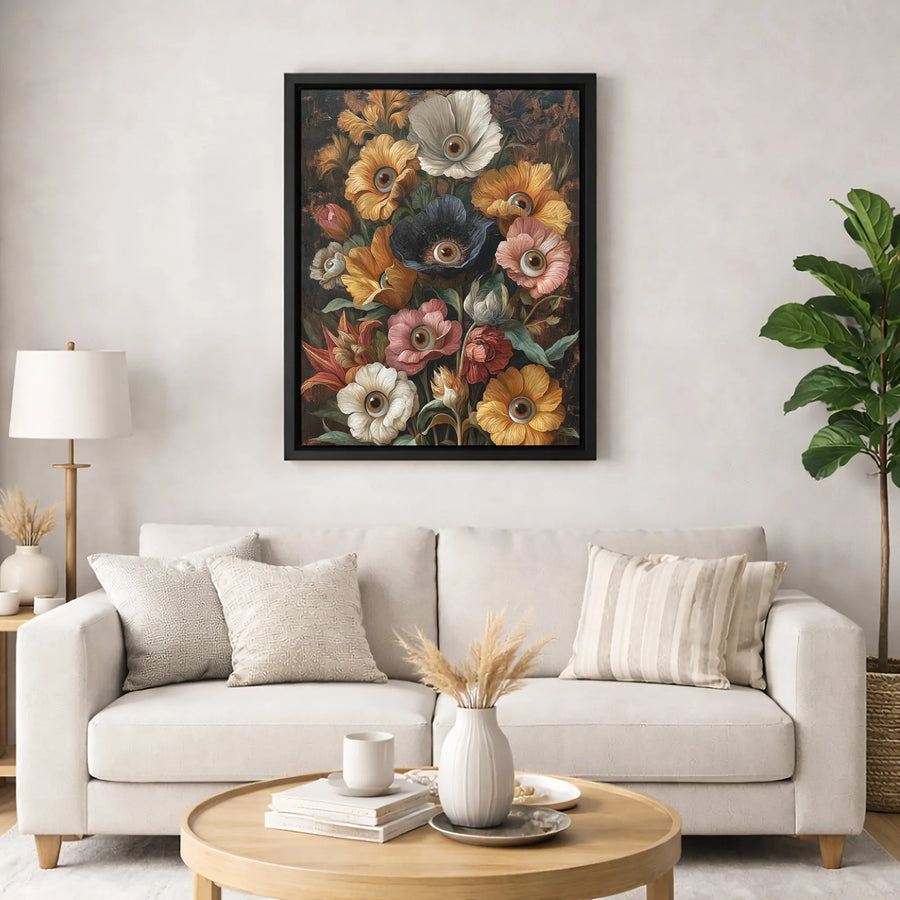 Surreal Flower Bouquet Canvas Wall Art | Whimsical Eyeball Floral Design | Premium Fade-Resistant Print | Unique Gothic Home Decor Gift