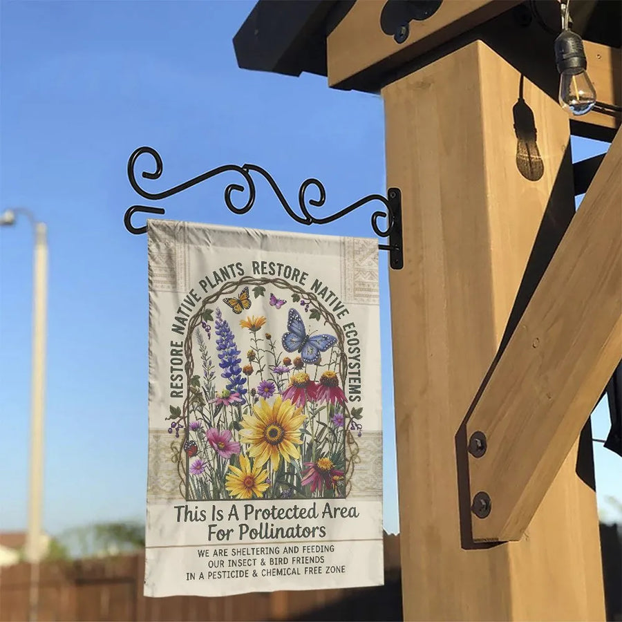 Pollinator Garden Flag | Vintage Botanical Wildflower & Butterfly Art | Double Sided Weather Resistant Polyester | Gift for Gardener