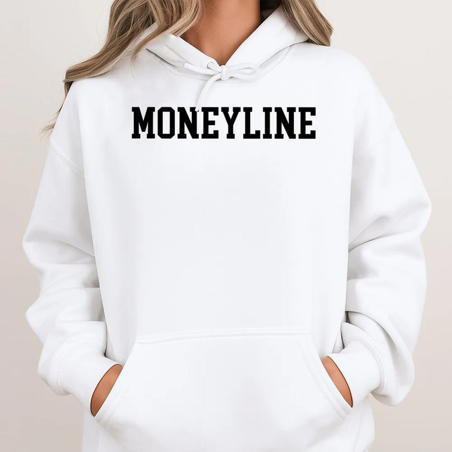 Moneyline Sports Betting Hoodie | Varsity Font Gambling Graphic | Premium Cotton Blend | Gift For Sports Bettors & Handicappers
