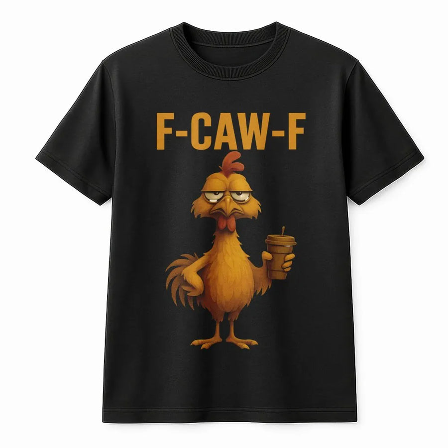 Funny Rooster Coffee T-Shirt | F-Caw-F Chicken Meme Graphic | Premium Soft Cotton Tee | Sarcastic Animal Lover Gift for Men Women