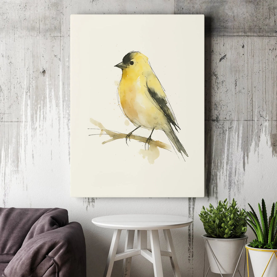 American Goldfinch Wall Art | Watercolor Bird Sketch Print | Premium Gallery Wrapped Canvas | Minimalist Nature Home Decor Gift