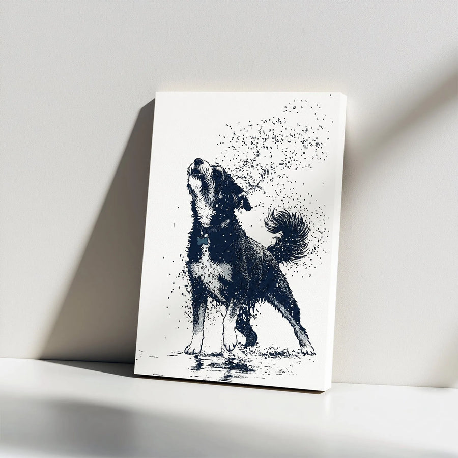 Shaking Dog Vertical Canvas | Minimalist Black and White Sketch Art | Premium 1.25" Thick Gallery Wrap | Gift for Dog Lover & Modern Home Decor