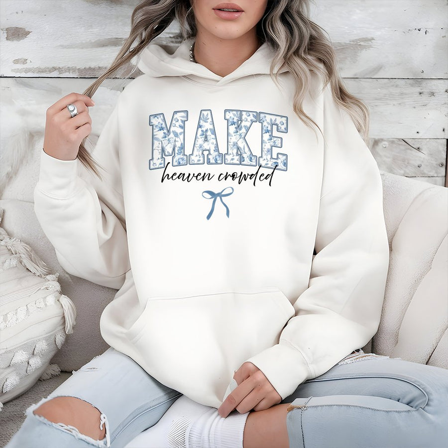 Make Heaven Crowded Hoodie | Floral Varsity Lettering | Cotton-Polyester Blend | Christian Faith Gift for Women and Men