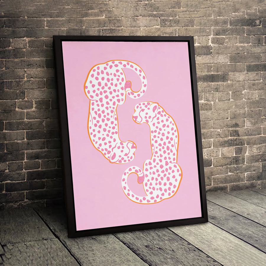 Pink Leopard Wall Art | Whimsical Cheetah Illustration Print | Gallery Quality 1.25-Inch Canvas | Modern Preppy Decor Gift