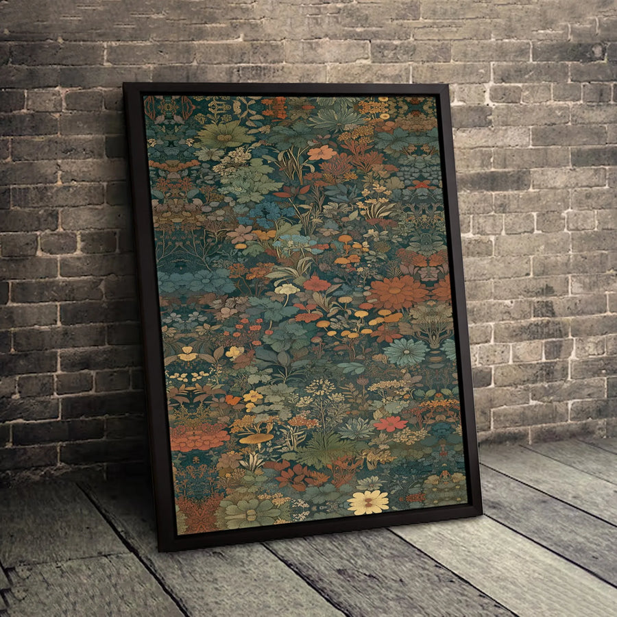 Vintage Dark Floral Canvas Wall Art | Botanical Moody Garden Print | Premium 1.25 Inch Gallery Wrap | Elegant Home Office Decor Gift