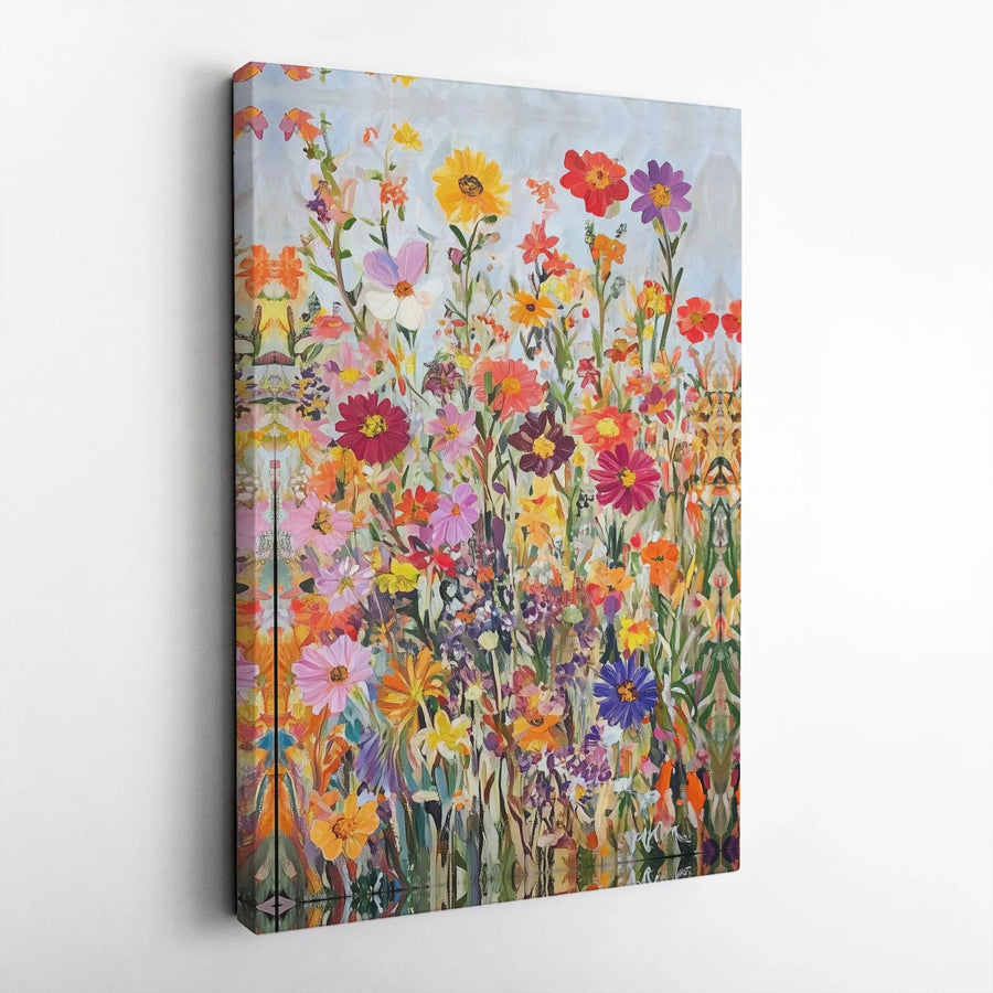 Wildflower Field Canvas Wall Art | Vibrant Botanical Meadow Painting | Gallery-Quality 1.25" Thick Print | Modern Living Room Decor