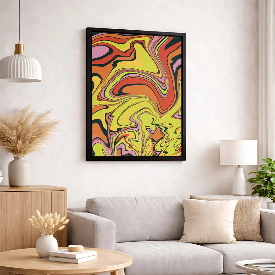 Abstract Liquid Marble Canvas Art | Groovy 70s Retro Swirl Design | Gallery-Quality Premium Print | Vibrant Mid-Century Modern Home Decor Wall Art