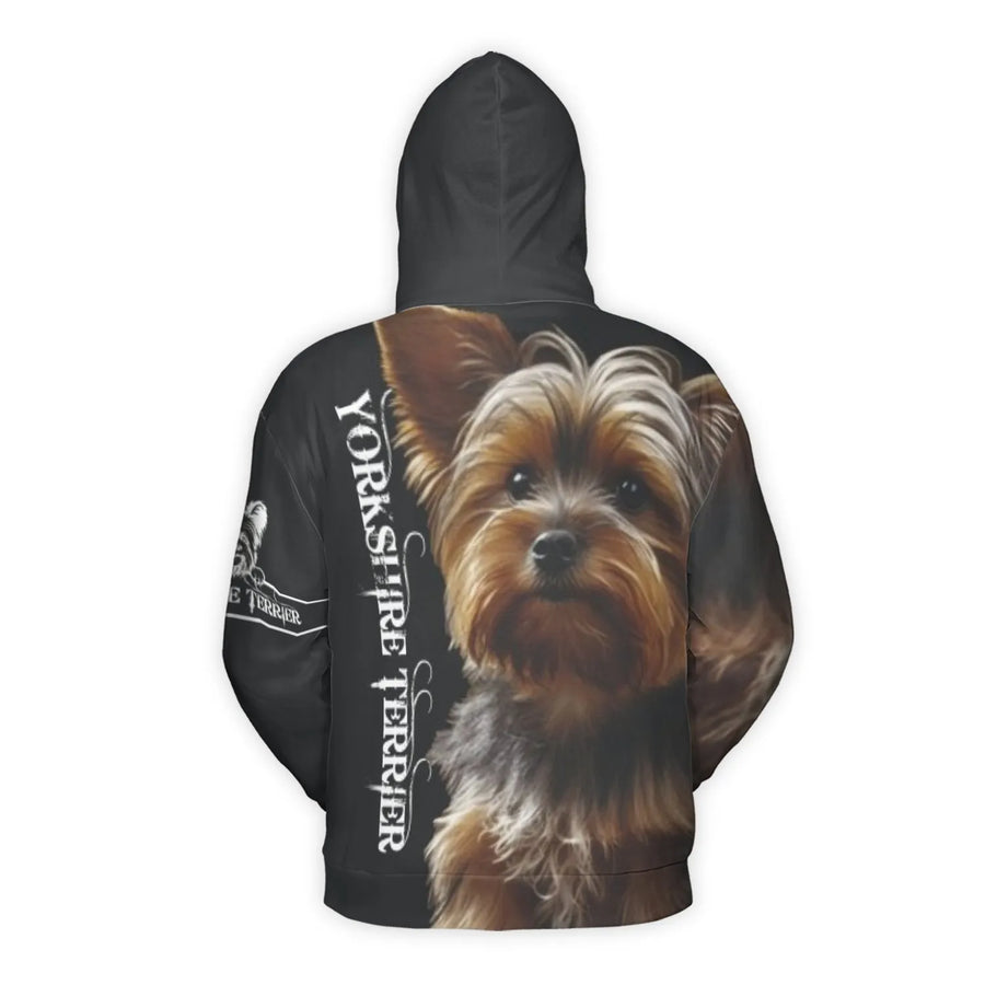 Yorkshire Terrier 3D Hoodie | Realistic Dog Portrait All-Over Print | Premium Polyester Brushed Fleece | Unique Gift for Yorkie Dog Lovers