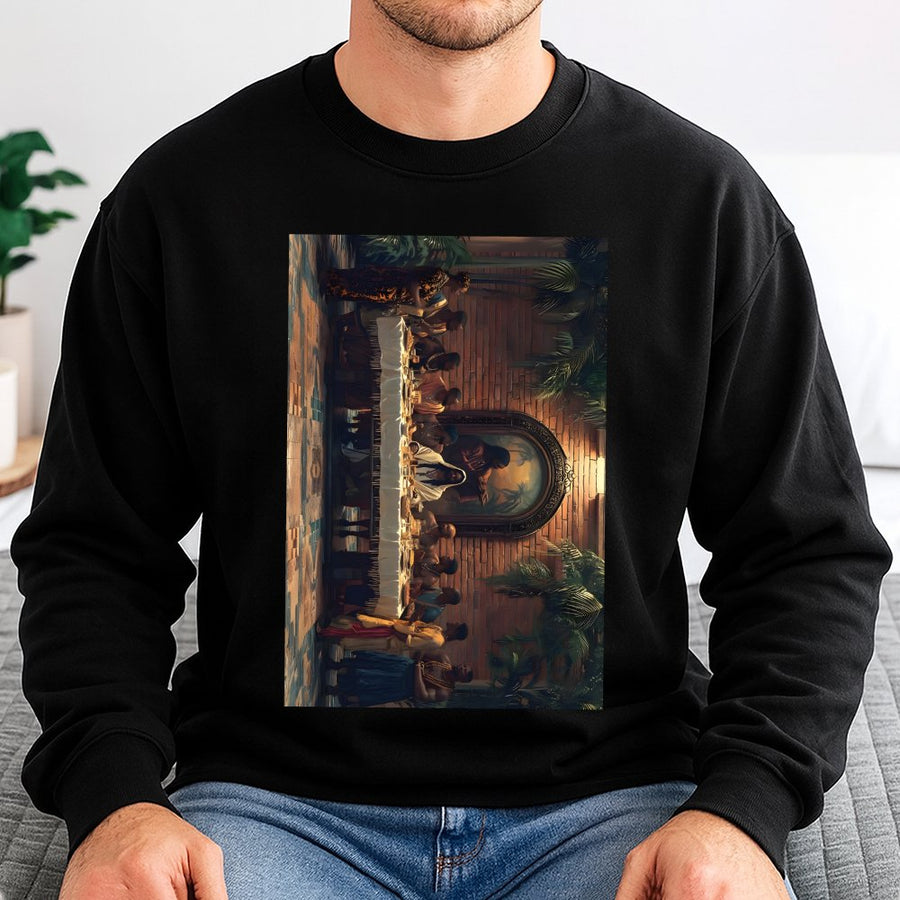 Black Jesus The Last Supper Sweatshirt | Afrocentric Religious Art Graphic | Cotton Blend Premium Crewneck | Meaningful Christian Gift for Him or Her