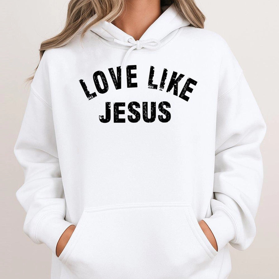 Love Like Jesus Hoodie | Distressed Minimalist Graphic Faith Sweatshirt | Premium Cotton Blend | Christian Religious Gift for Women and Men