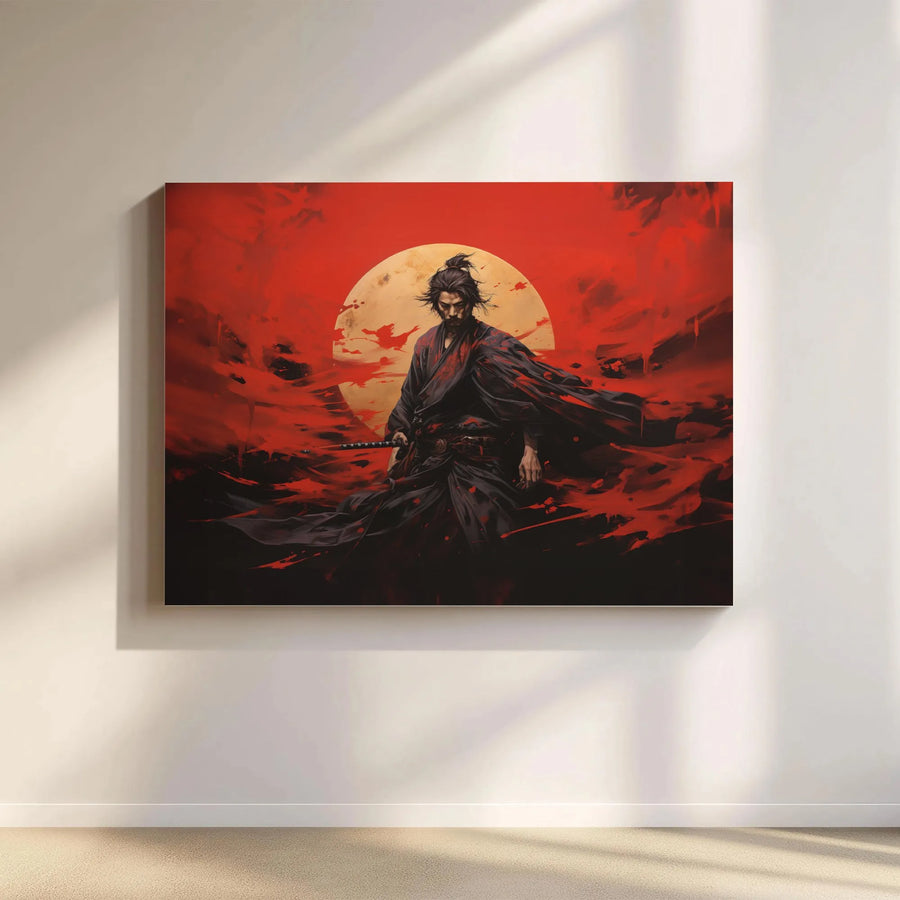 Samurai Canvas Wall Art | Red Ronin Katana Warrior Portrait | Premium Gallery-Wrapped Print | Japanese Aesthetic Home Decor Gift
