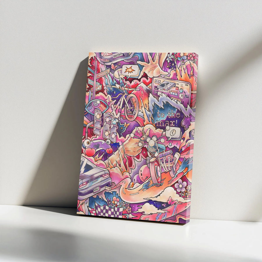 Psychedelic Graffiti Wall Art | Urban Doodle Street Style Canvas | Premium Gallery Wrap Print | Vibrant Pop Culture Decor for Teens & Gamers