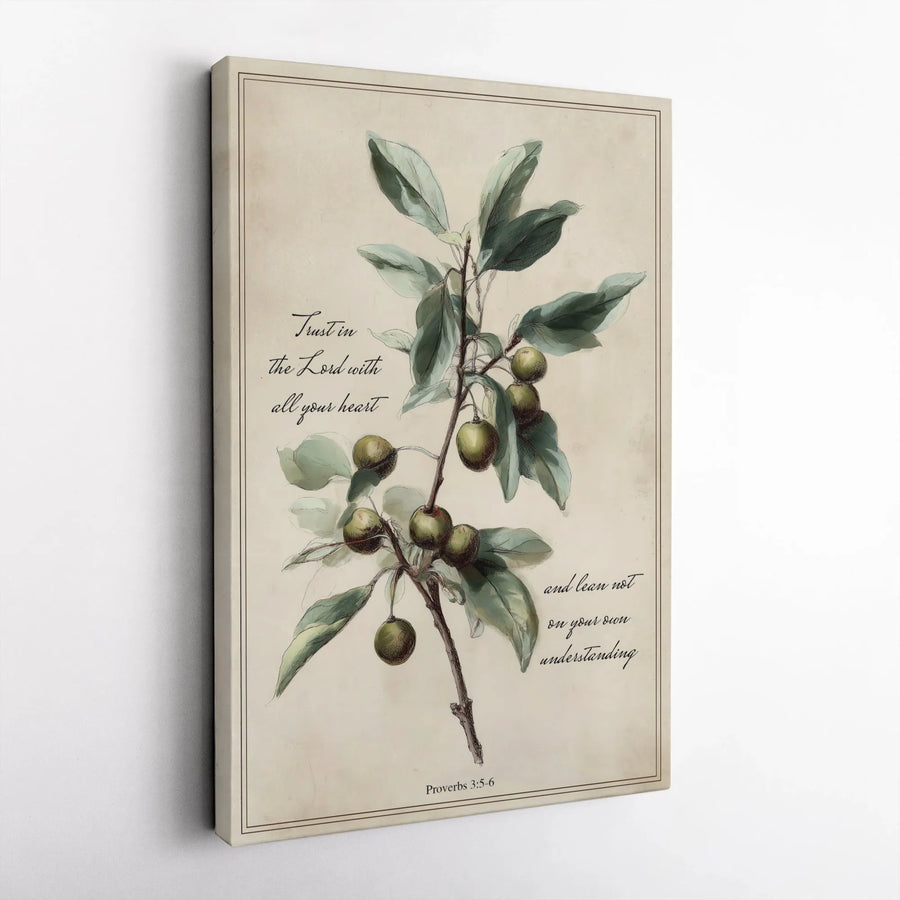 Proverbs 3 5 Wall Art Canvas Print | Vintage Botanical Scripture Art | Premium Christian Home Decor | Inspirational Faith Gift