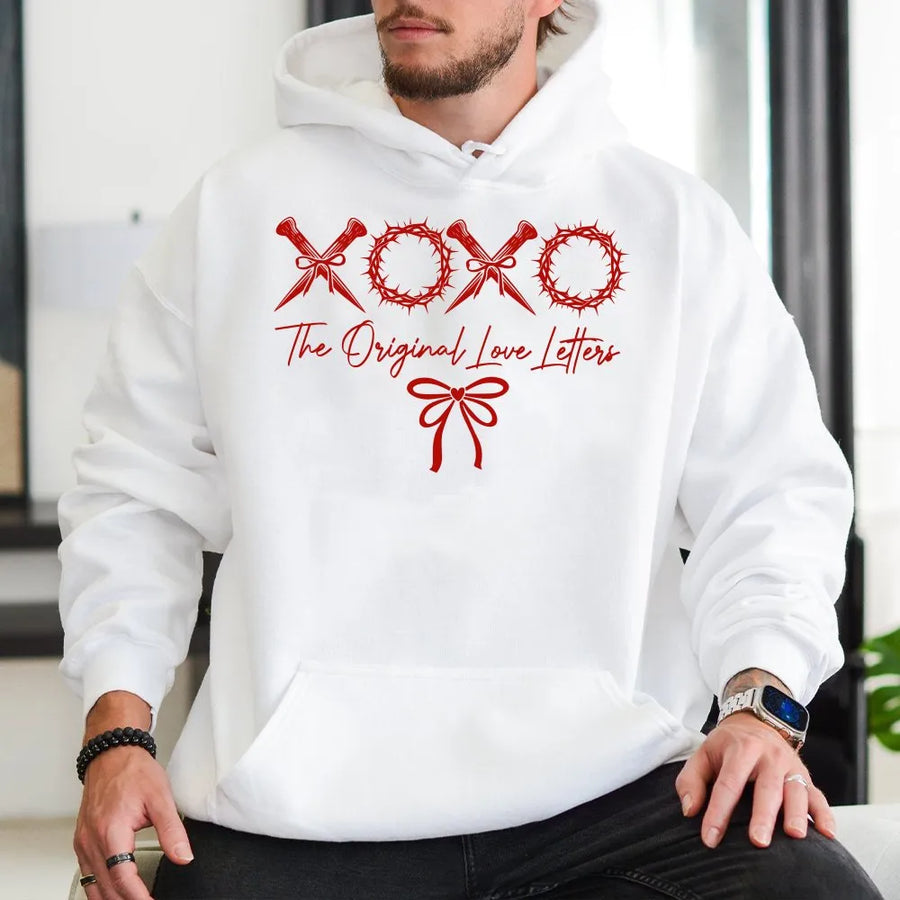 XOXO The Original Love Letters Hoodie | Christian Crown of Thorns Graphic | Premium Cotton Blend | Faith-Based Valentine's Day Gift for Her