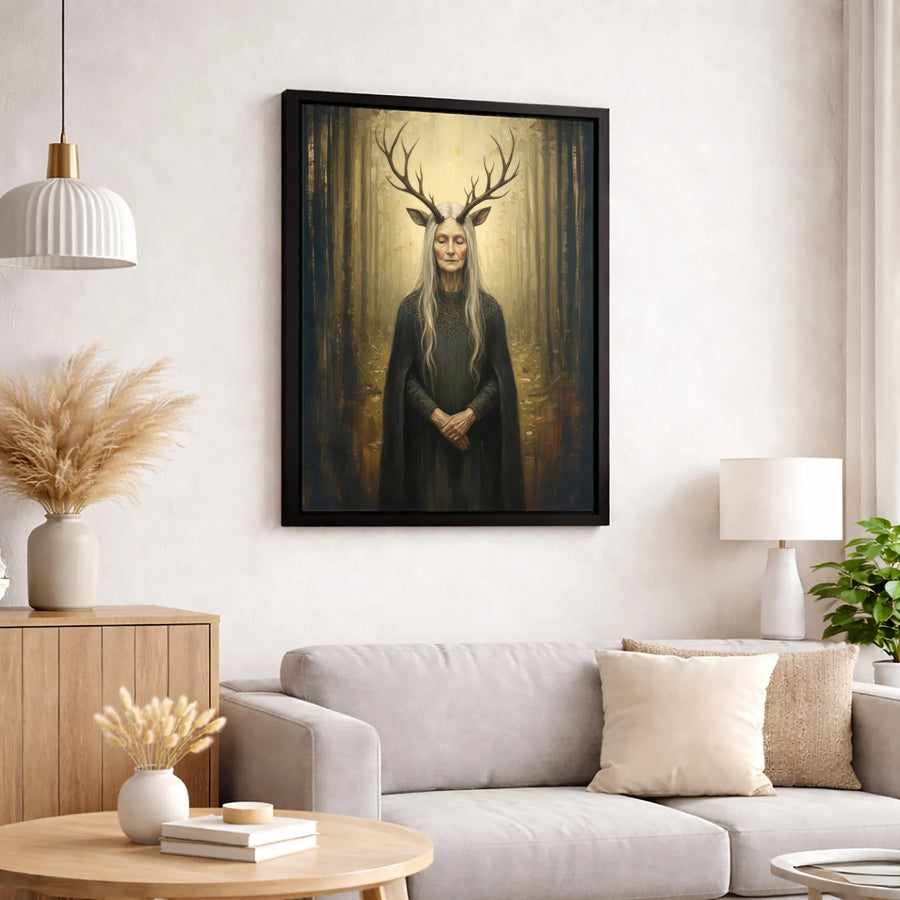 Forest Spirit Wall Art | Mystical Deer Antler Woman Portrait | Premium 1.25-Inch Gallery Canvas | Enchanted Woodland Decor Gift