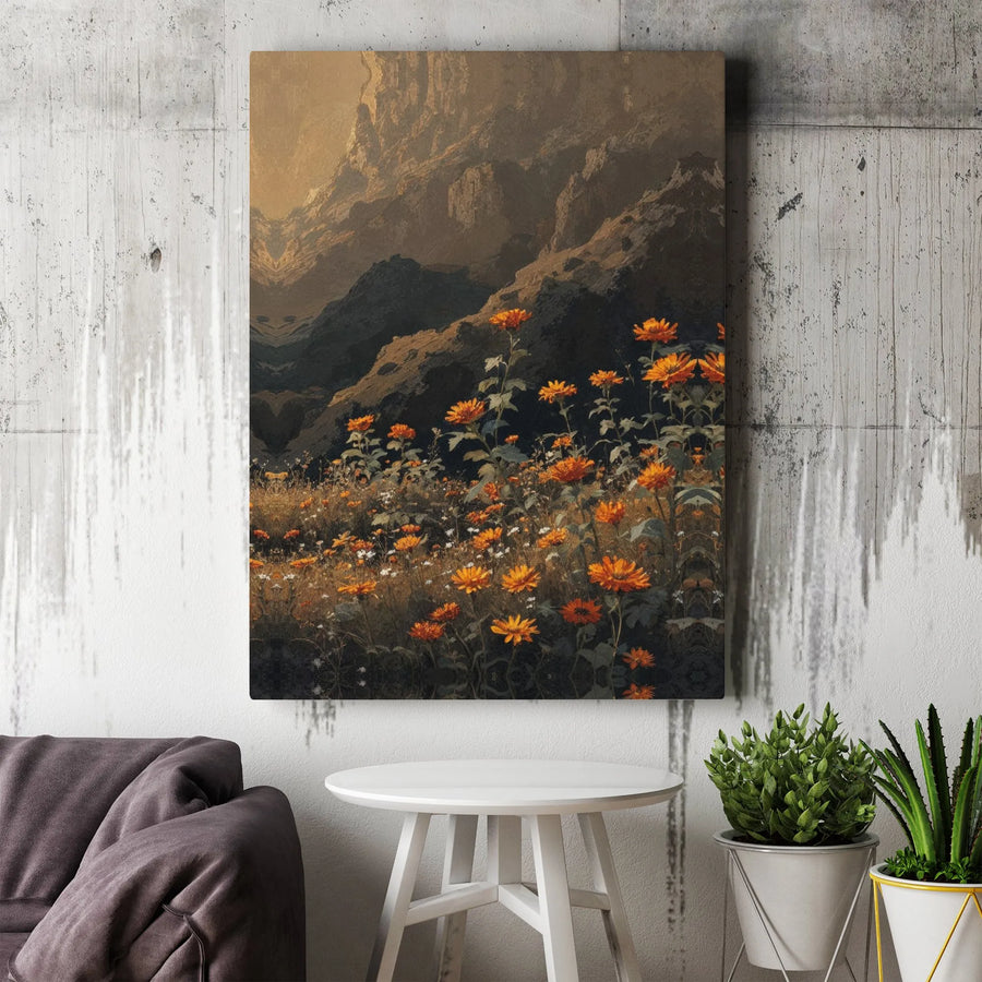 Moody Mountain Landscape Canvas Art | Wildflower Meadow Wall Decor | Premium Fade-Resistant Print | Large Nature Gift for Home Office