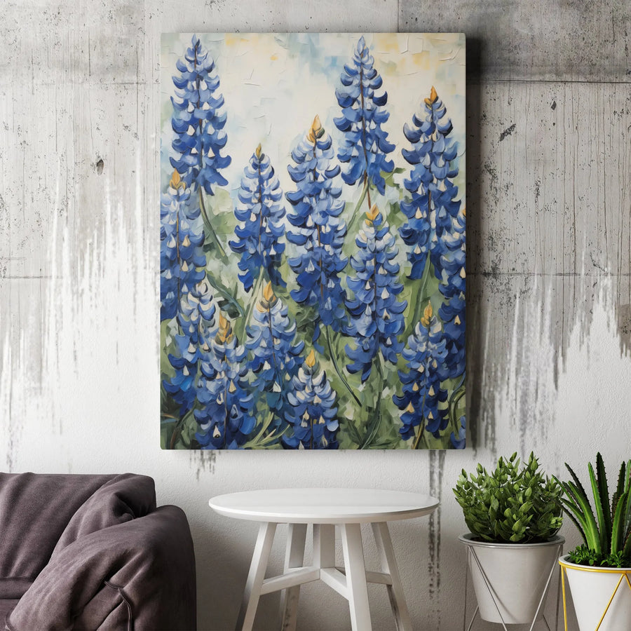Texas Bluebonnet Canvas Wall Art | Impressionist Wildflower Painting | Premium 1.25" Thick Gallery Wrap | Modern Farmhouse Decor Gift