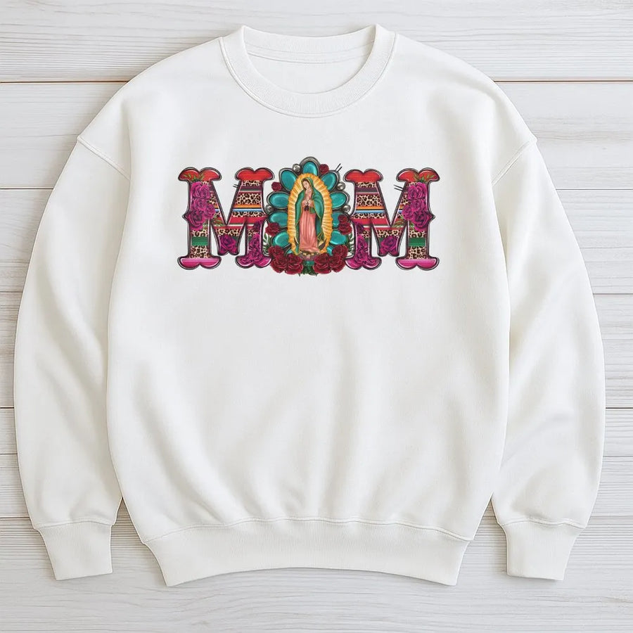 Virgen de Guadalupe Sweatshirt | Mexican Heritage Floral MOM Design | Premium Cotton Blend | Religious Mother's Day 2026 Gift for Latina Mom