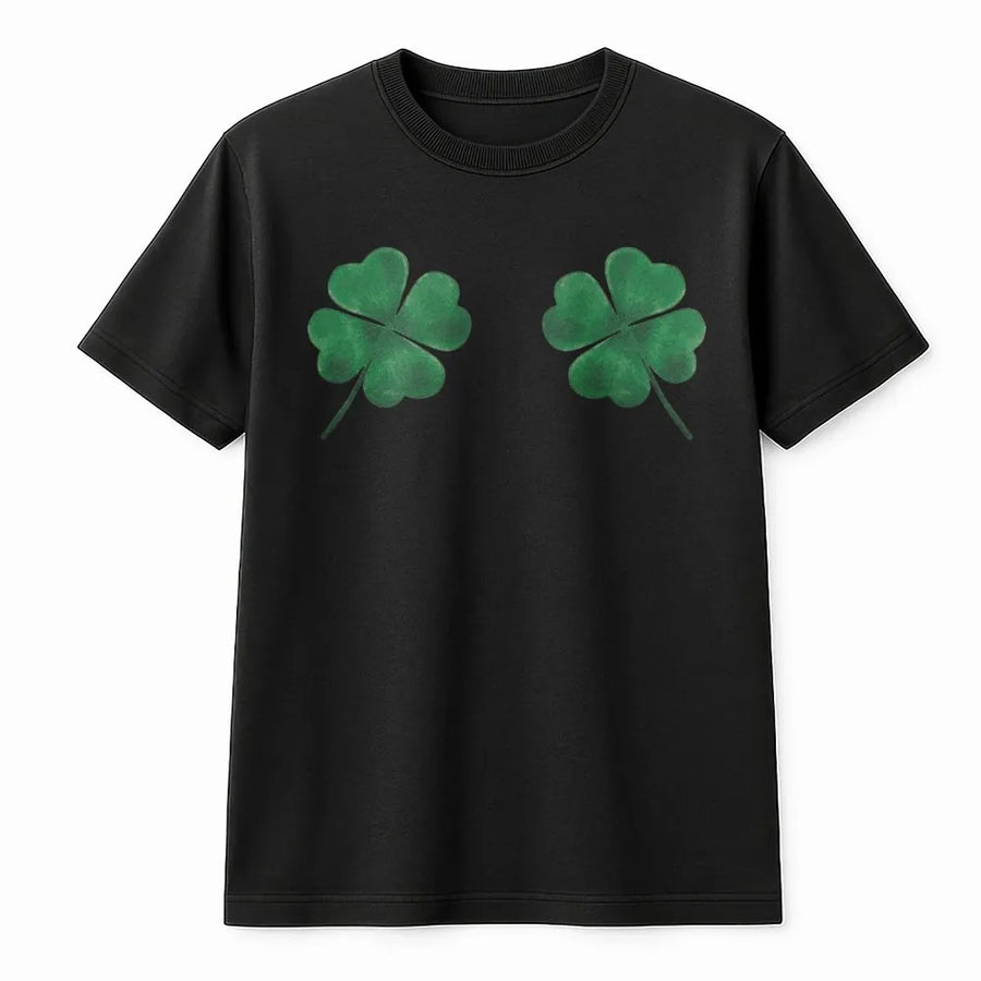 Four Leaf Clover St Patricks Day T-Shirt | Minimalist Green Shamrock Graphic | Premium 100% Cotton Tee | Lucky Irish Holiday Gift for Women