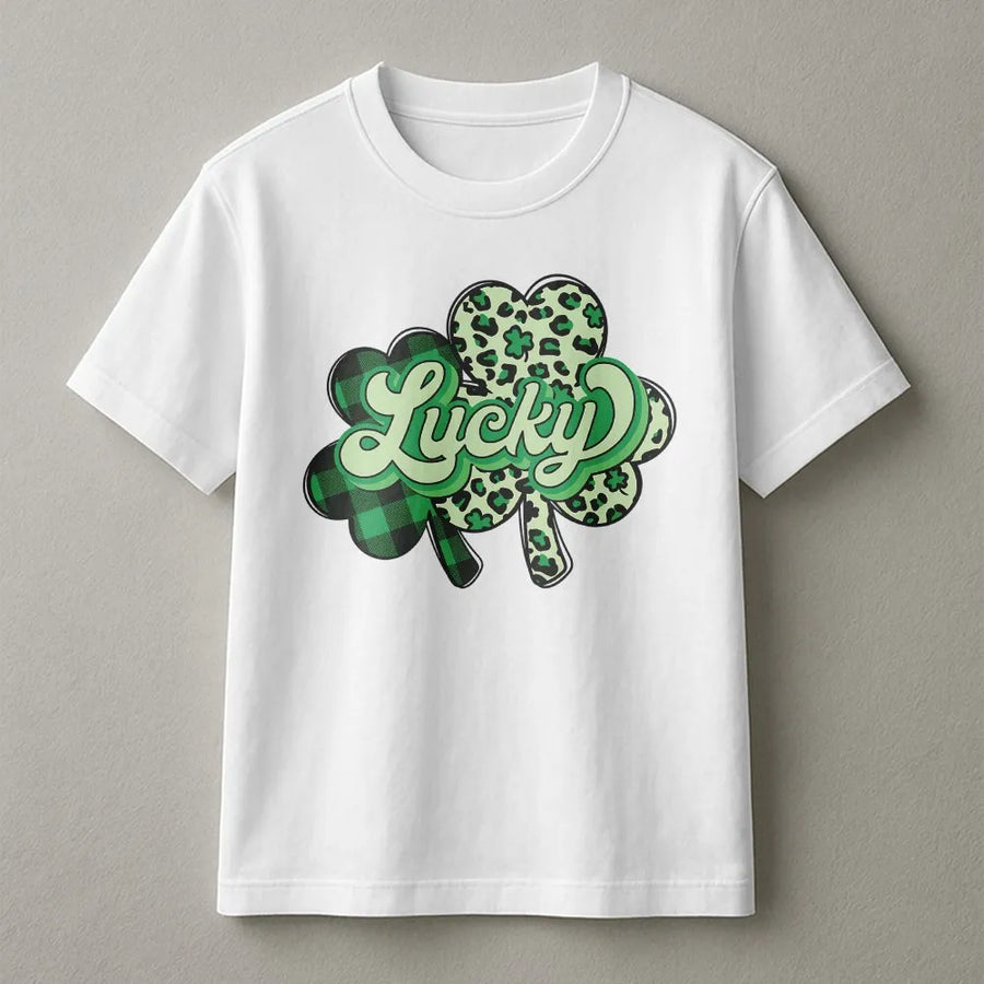 Lucky Shamrock T-Shirt | Leopard Plaid Clover Graphic | 100% Premium Cotton Tee | St. Patrick's Day Gift for Women and Men