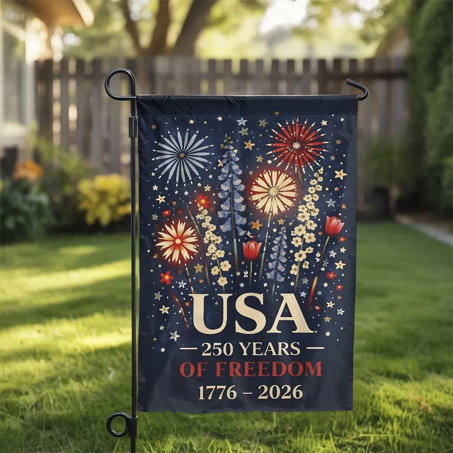 USA 250th Anniversary Garden Flag | Commemorative 1776-2026 Fireworks Design | Double Sided Polyester | Patriotic Yard Decor for 4th of July