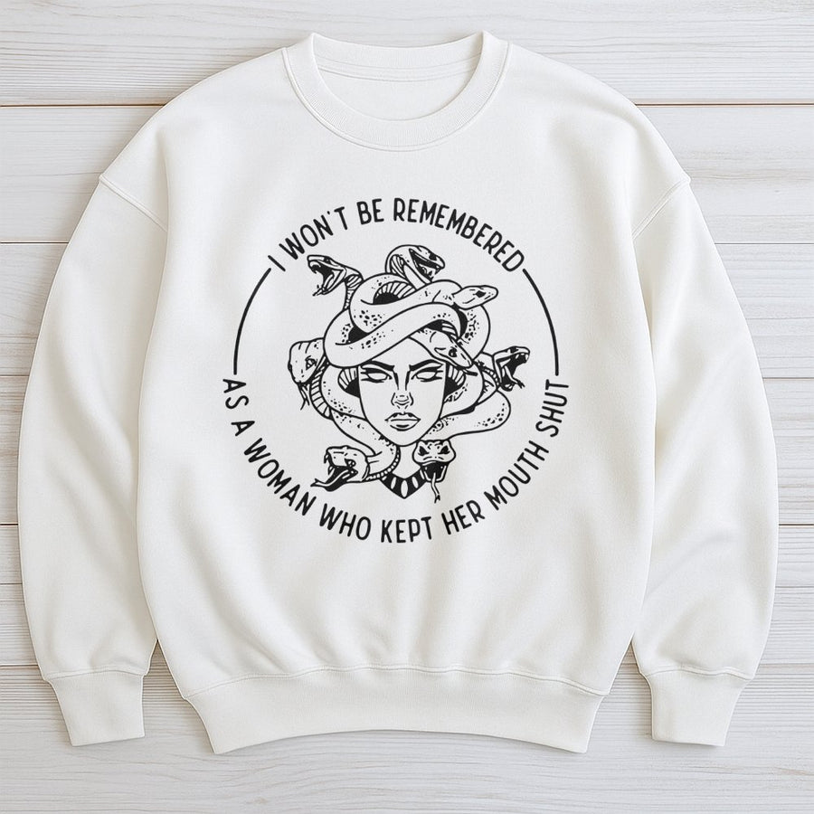 Medusa Graphic Sweatshirt | Feminist Quote Apparel | Premium Cotton Blend Crewneck | Empowering Gift for Strong Women