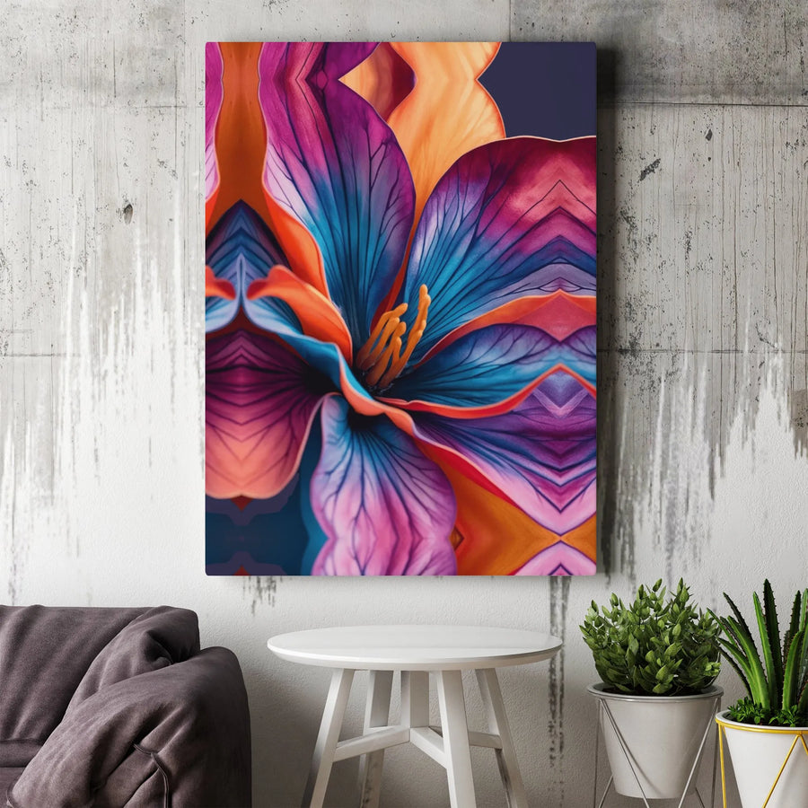 Abstract Floral Art Vertical Canvas | Vibrant Kaleidoscope Flower Bloom Print | Premium 1.25 Inch Gallery Wrapped Frameless Wall Art | Modern Colorful Botanical Decor Gift for Living Room